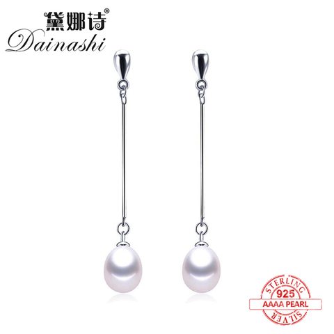 Boucles d'oreilles longues en perles d'eau douce pour femmes, 100% authentiques, en argent sterling 925 de haute qualité, bijoux en perles d'eau douce, boîte-cadeau E001 ► Photo 1/5