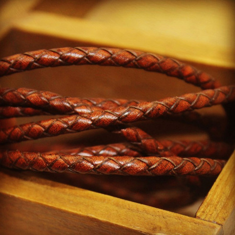 2 mètres marron tressé en cuir véritable Bracelet résultats 3/4/5/6/8mm rond en cuir cordon corde collier à faire soi-même Bracelet faisant ► Photo 1/5