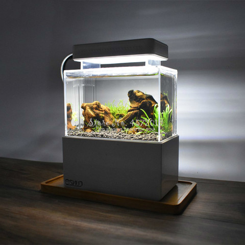 Mini Aquarium en plastique, modèle de bureau amélioré lumière LED, bol à poissons, avec Filtration de l'eau, pompe à Air silencieuse ► Photo 1/6