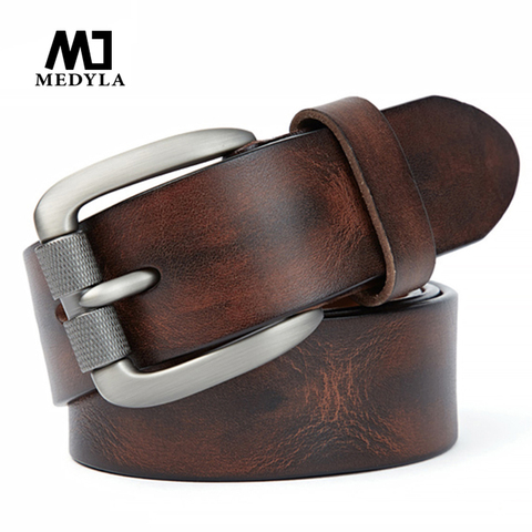 MEDYLA mode hommes ceinture de haute qualité en cuir naturel robuste en acier brossé boucle hommes ceinture adapté pour Jeans pantalons décontractés ► Photo 1/6