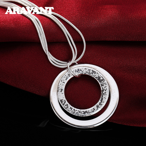 925 argent Double cercle rond multicouches collier pour femmes argent colliers bijoux ► Photo 1/6