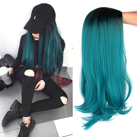 LiangMo Afro longue Ombre noir vert Cosplay Lolita perruque pas de frange haute température fibres synthétiques rose Extension de cheveux perruques pour Wo ► Photo 1/6