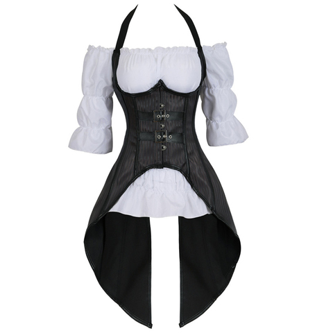 Corset à bretelles longues, bustier, haut, gilet, lingerie pirate, irrégulier, burlesque, grande taille, noir, deux pièces ► Photo 1/1