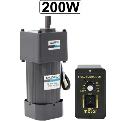 Moteur à engrenage électrique monophasé 220V, 200W AC, couple élevé, vitesse lente, moteur à Induction réversible, 10-500 tr/min avec contrôleur de vitesse ► Photo 1/6