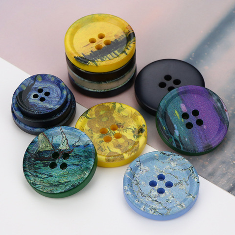 5 pièces résine ronde 4 trous boutons impression paysage 21mm-34mm accessoires de couture pour vêtements boutons décoratifs à la main bricolage ► Photo 1/6