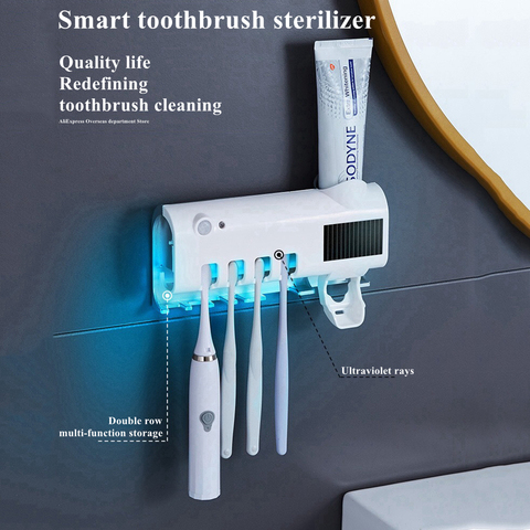 Porte-brosse à dents intelligente UV désinfection solaire + chargeur USB, distributeur automatique de dentifrice, accessoires de salle de bains ► Photo 1/6