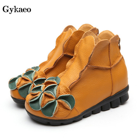 Gykaeo – bottines en cuir véritable pour femme, chaussures chaudes à fleurs, souples, grande taille, collection hiver 2022 ► Photo 1/6