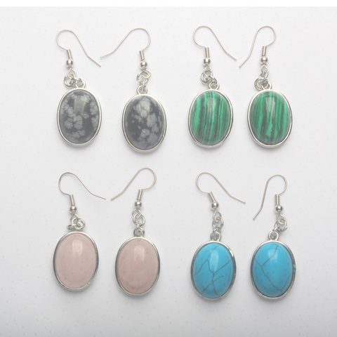 Nouveauté Aventurine Malachites en cristal clair, pierre Howlite Rose Quartz opale incrustée de crochet ovale, boucles d'oreilles pendantes, 1 paire ► Photo 1/6