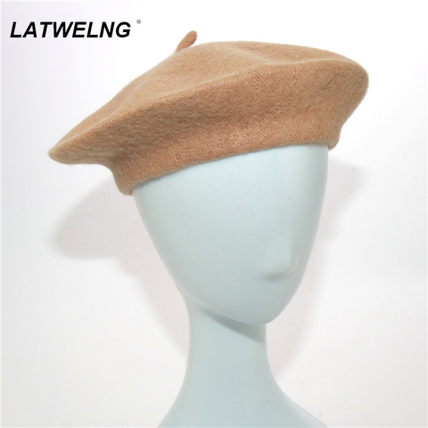 Béret en laine pour femme et fille, couleur unie, élégant, chaud, bonnet, Vintage, cadeau, vente en gros ► Photo 1/6