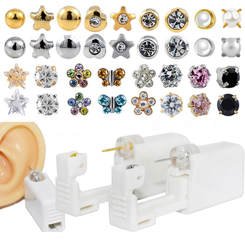 Unité de perçage d'oreille stérile jetable Cartilage Tragus Helix Piercing pistolet trousse à outils intégré boucle d'oreille en acier balle étoile ► Photo 1/6