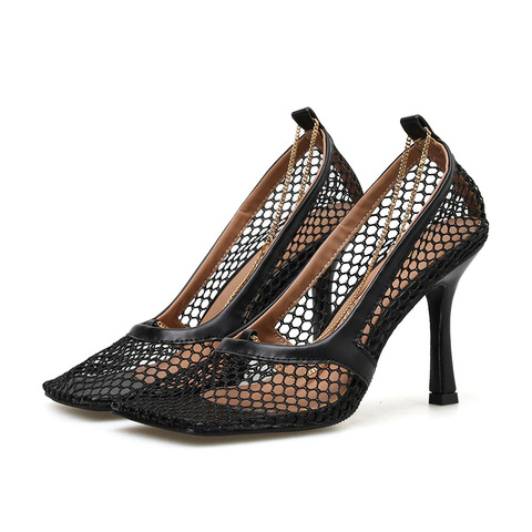 Escarpins transparents en maille pour femmes, sandales à talons hauts, escarpins à chaîne Stiletto ajouré, chaussures pour robe de soirée, 7CM 9CM, nouvelle collection ► Photo 1/6