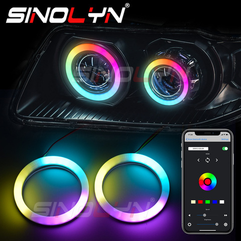 Sinolyn rvb ange yeux LED coton dynamique séquentiel coulant Bluetooth produits automobiles Halo anneau accessoires de voiture 80/90/95/100mm ► Photo 1/6