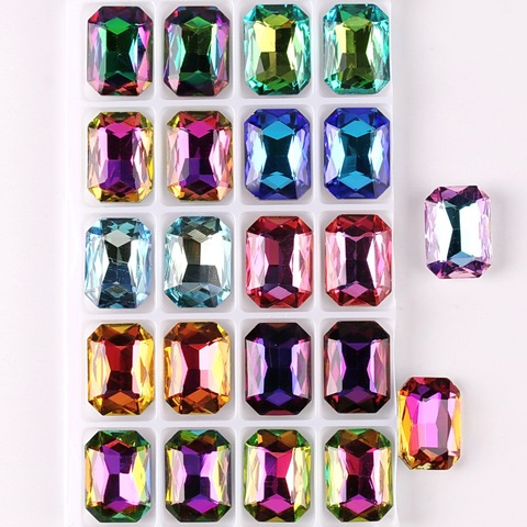 Cristal de verre forme Rectangle 13*18mm 20 pièces/p arc-en-ciel et gelée bonbons couleurs AB pointback colle sur strass perles, bricolage ► Photo 1/6