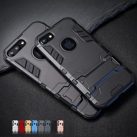 Coque arrière de luxe blindée avec support de téléphone, étui rigide antichoc en TPU pour iPhone 5 5s SE 7 8 6 6S Plus X S XS ► Photo 1/6