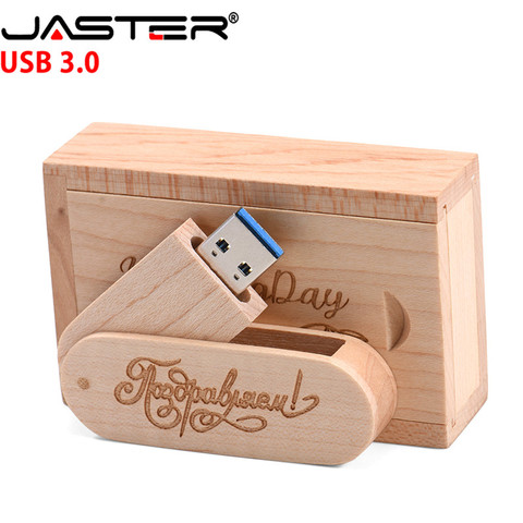 JASTER – clé USB 3.0 personnalisable avec LOGO, support à mémoire de 4GB 16GB 32GB 64GB, lecteur Flash rotatif en bois, livraison gratuite ► Photo 1/6