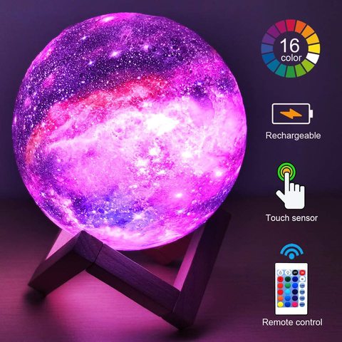 Lampe led imprimée en 3D représentant la lune, 16 couleurs changeantes, avec télécommande tactile, idéal pour enfants, livraison directe, T20 ► Photo 1/6