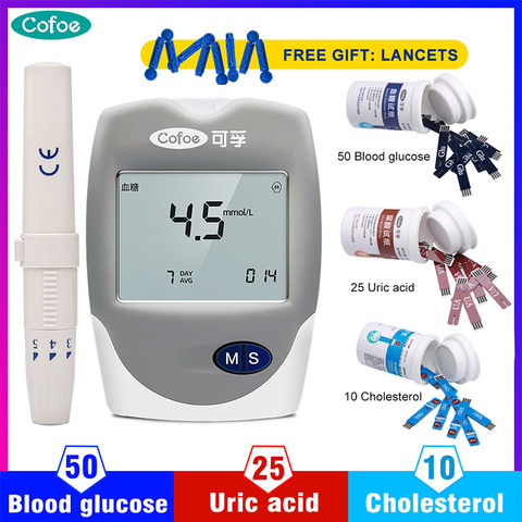 Cofoe – glucomètre multifonction 3 en 1, cholestérol, acide urique et glycémie, kit de testeur médical pour diabétique, dispositif et bandes ► Photo 1/6