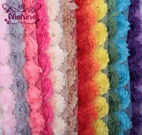 NISHINE – fleurs en mousseline de soie, 1 m, accessoires pour cheveux pour enfants, tissu 3D, fleurs pour bricolage, Clips de bandeaux pour bébé ► Photo 1/6