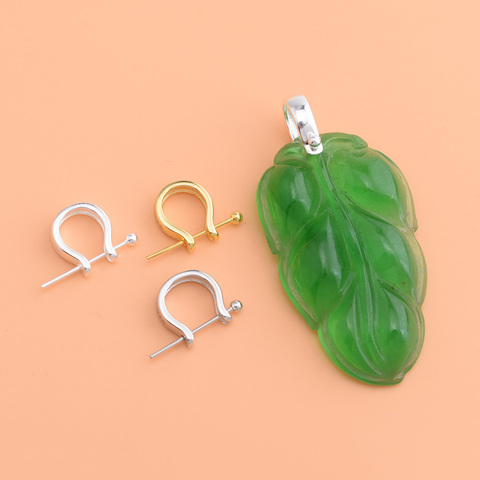 Pendentif en argent Sterling plaqué or S925, boucle ardillon, collier, Jade émeraude, bouton universel ► Photo 1/5