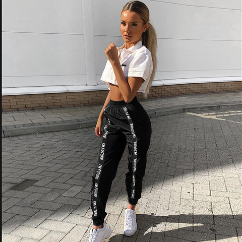 HOUZHOU – Pantalon de survêtement ample avec taille élastique pour femme, combat, streetwear, mode, hip hop, noir ► Photo 1/6