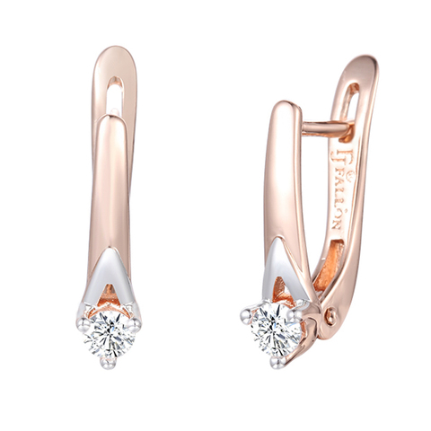 FJ femmes filles boucles d'oreilles goutte 585 or Rose couleur blanc V couleur blanc cubique Zircon bijoux boucles d'oreilles ► Photo 1/4