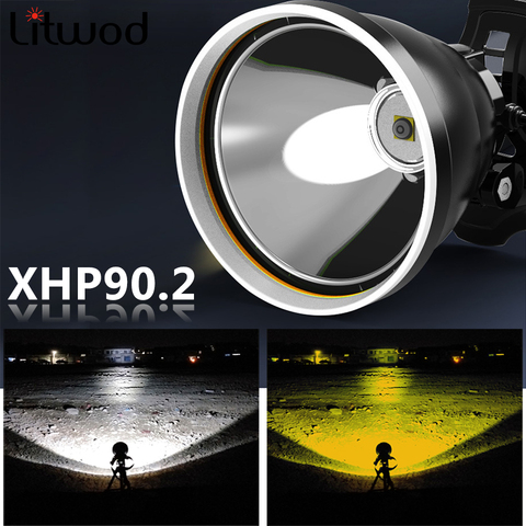 Xhp90.2 blanc jaune couleur Led phare phare lampe frontale lampe torche 32W ampoules 3*18650 batterie batterie batterie 7800mah lumière ► Photo 1/6