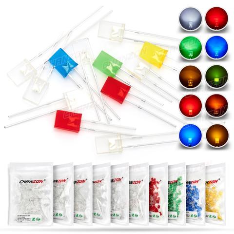 100 pièces 2x5x7 rectangulaire LED Diode électroluminescente lampe blanc rouge vert bleu jaune Orange clair diffuse couleur carré bricolage indicateur ► Photo 1/3