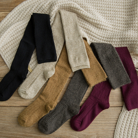 Chaussettes en cachemire pour femmes, botte en laine unie, chaussette de cuisse fine, décontracté coton sur le genou, longue, duveteuse, nouvelle collection ► Photo 1/6