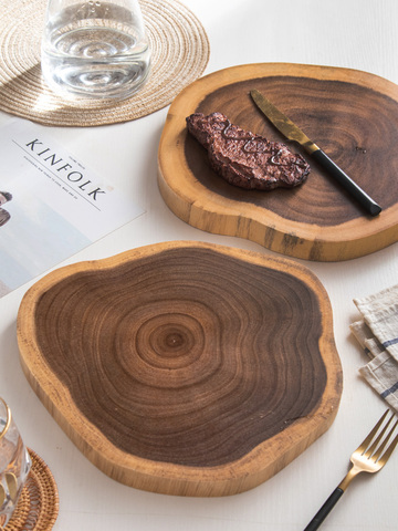 Planche à découper en bois d'acacia créatif, souche d'arbre naturel forme irrégulière, bloc à découper de cuisine Desserts assiettes accessoires de tournage ► Photo 1/5