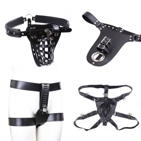 Pantalon de chasteté pour hommes, Lingerie Sexy, culotte harnais, fétiche en cuir, sous-vêtements Bdsm, contraintes de Bondage, jouets sexuels érotiques pour femmes ► Photo 1/6