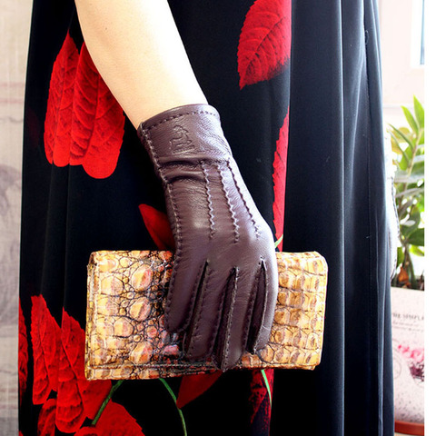 Deerskin gants femmes mince laine doublure cousu à la main automne chaud voyage en plein air noir dames conduite gants en cuir ► Photo 1/6