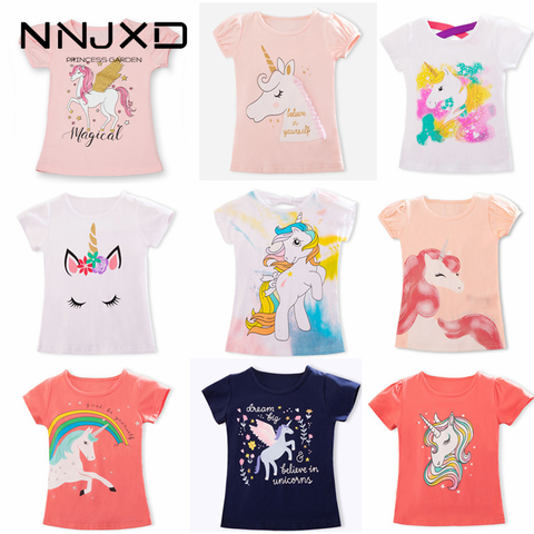 T-shirts unisexes à manches courtes et imprimé licorne pour fille et garçon, vêtement en coton, blancs, enfants, bébé, de 3 à 8 ans, été 2022 ► Photo 1/6