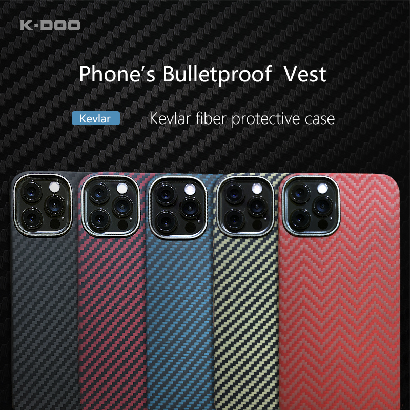 K-doo – coque en fibre de carbone véritable Kevlar, étui fin et polyvalent en matériau pare-balles pour iphone12/12mini/12pro/12promax ► Photo 1/6