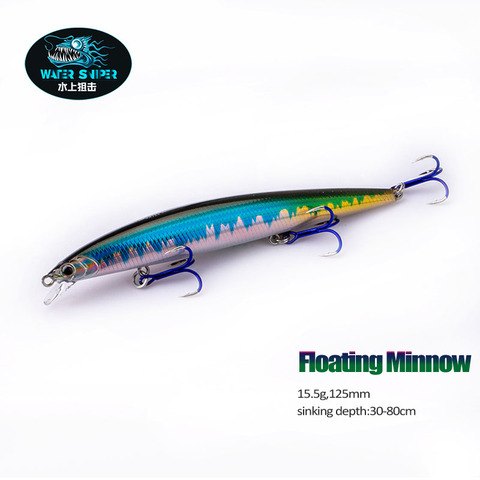 L'EAU SNIPER Pêche Leurres Durs 15.5g125mm Flottant Minnow 125F Avec Crochets Aigus LongCasting Pike Basse ► Photo 1/6