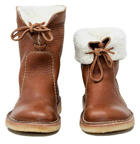 2022 femmes bottes de neige pour femme hiver fourrure en peluche à lacets bottes femme plat grande taille chaussures bottes chaudes en cuir PU chaussures pour femmes ► Photo 1/6