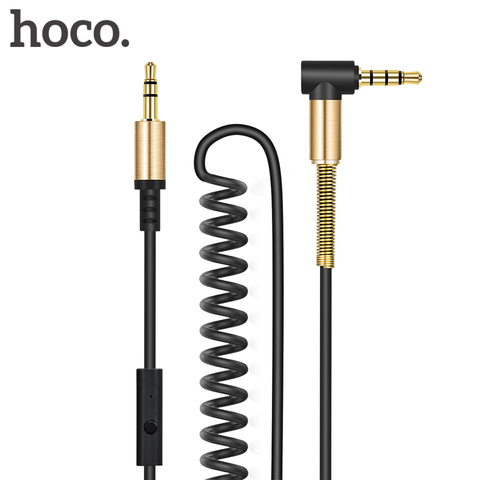 Câble à ressort HOCO Aux avec Microphone plaqué or 3.5mm Jack mâle à mâle 90 degrés câble Audio Jack 3.5 pour iPhone MP3/MP4 ► Photo 1/6