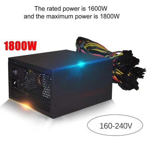 1800W ATX modulaire extraction PC alimentation prend en charge 6 carte graphique 160-240V alimentation Machine minière Support ► Photo 1/6