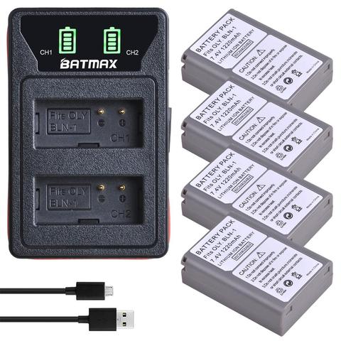 4x BLN-1 PS BLN1 PS-BLN1 Batterie + LED Intégré Chargeur Double USB pour Olympus OM-D E-M1 E-M5 Mark II PEN-F E-P5 EM1 EM5 PENF EP5 ► Photo 1/6