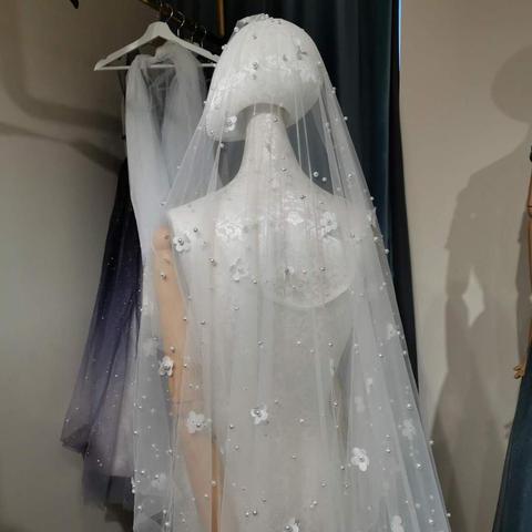 Voile de mariée Long en dentelle, avec peigne, fleurs 3d, à la mode, avec perles, accessoires de mariage ► Photo 1/6