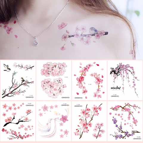 24 sortes fleur tatouage temporaire autocollant de corps dégradé couleur rose Sakura fleurs jetable tatouage temporaire ► Photo 1/6