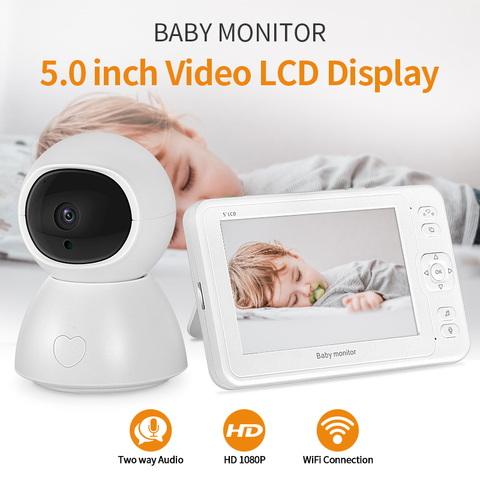 INQMEGA moniteur bébé 2MP HD Vision nocturne deux voies parler 5 pouces nounou caméra vidéo 8 berceuses enregistrement et playback avec carte SD ► Photo 1/6