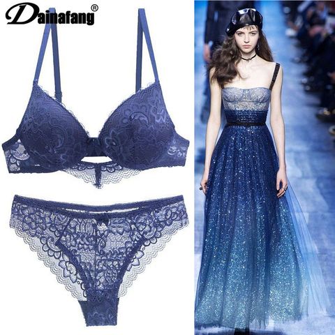 [Offres spéciales] nouveau 2022 dentelle perceuse soutien-gorge ensemble femmes grande taille Push Up ensemble de sous-vêtements soutien-gorge et string ensemble 34 36 38 40 42BCD tasse pour femme ► Photo 1/6