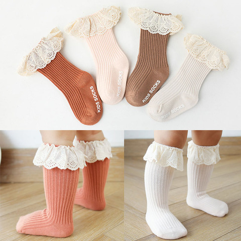 Chaussettes bébé nouveaux enfants en bas âge filles genou haute longue coton doux dentelle bébé enfants chaussettes bébé fille chaussettes 0 à 3 ans ► Photo 1/6