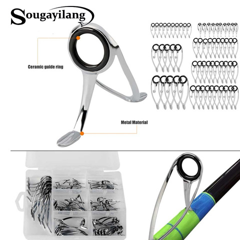 Sougayilang 60 pcs/boîte Canne À Pêche pesca Eau Salée En Céramique Inoxydable Leurre Tige Guide Anneau Set Eye Carbone Guide De Réparation Kits ► Photo 1/6