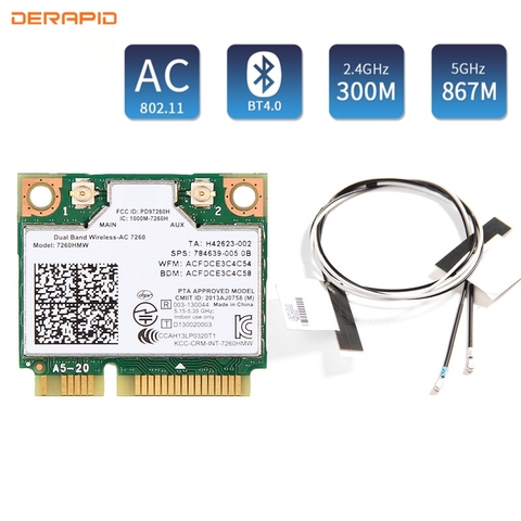 Carte réseau sans fil Mini PCIe, wi-fi, IPEX, 1200/5Ghz, 2.4 mb/s, pour Intel7260, 7260AC, 7260hmw, avec Bluetooth 4.0 ► Photo 1/6