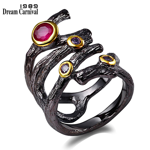 DreamCarnival 1989 Gothic Hollow Ring for Women Rolling Braided Jewelry Fuchsia Purple CZ Vintage Black Gold Color anillos mujer ► Photo 1/6