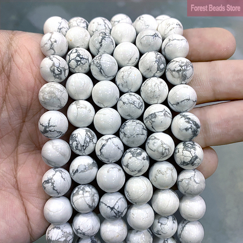 Perles en pierre naturelle Howlite blanche lisse, pour la fabrication de bijoux, 15 pouces, 4 6 8 10 12MM ► Photo 1/2