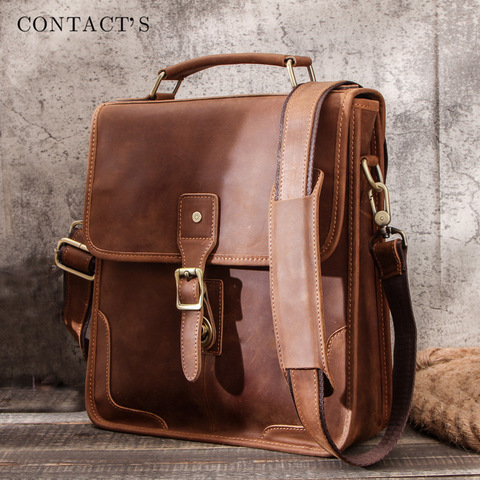 Sac à bandoulière rétro en cuir Crazy Horse pour hommes, sacoche multifonctionnelle décontractée pour iPad de grande capacité ► Photo 1/6