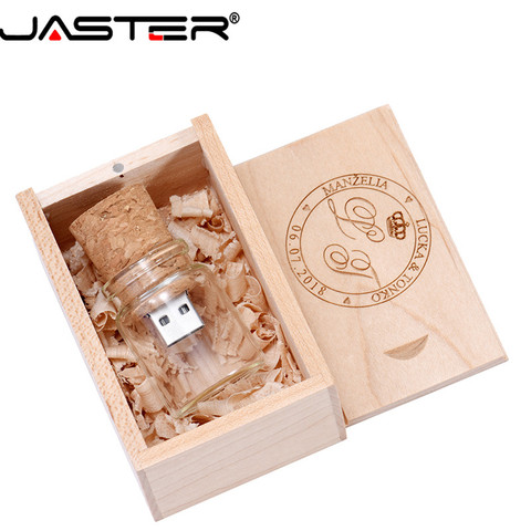 JASTER – clé USB 2.0 en verre avec boîte en bois et bouteille de souhait, 8/16/32/64 go, disque amovible, cadeau de mariage ► Photo 1/6