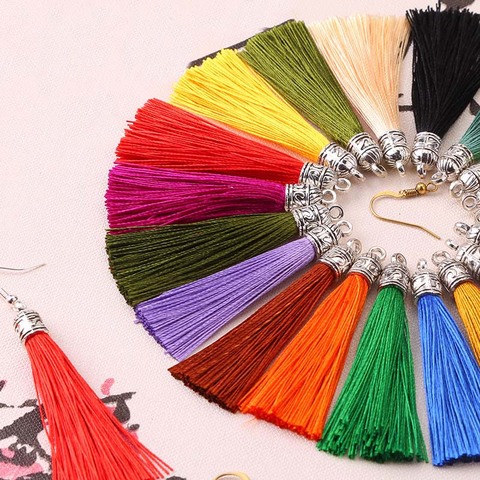 Petits cordons de pompon en soie 6cm, 26 couleurs, boucles d'oreilles avec capuchons en métal, pendentif en forme de bijoux, bricolage, fabrication de bijoux, 20 pièces/lot ► Photo 1/6